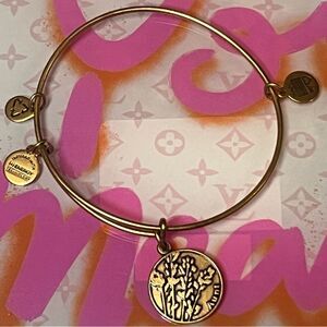 Alex and Ani "Aunt" floral charm bangle bracelet Rafaelian gold-tone finish